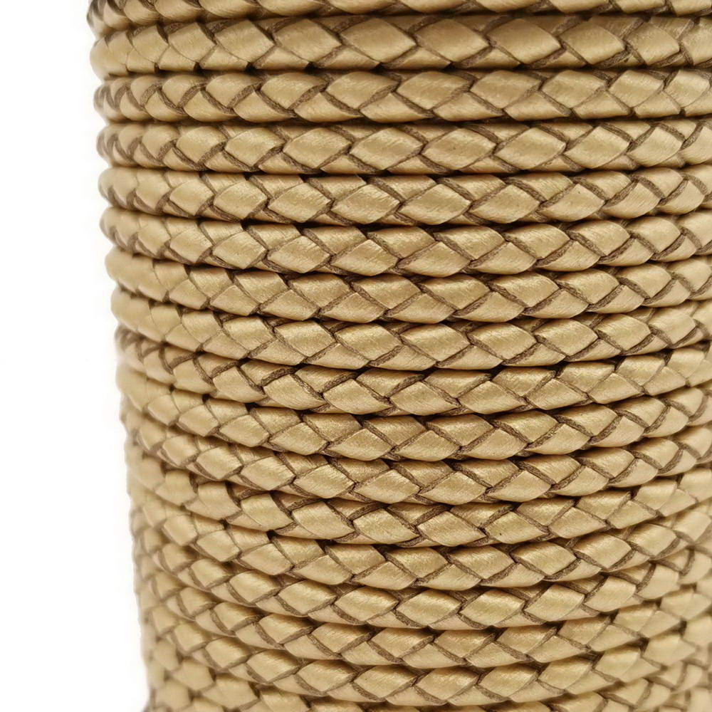 ShapesbyX-Hellgoldenes Lederband, 3 mm, rund, gewebt, geflochten, gefaltetes Leder, Bolokrawatte