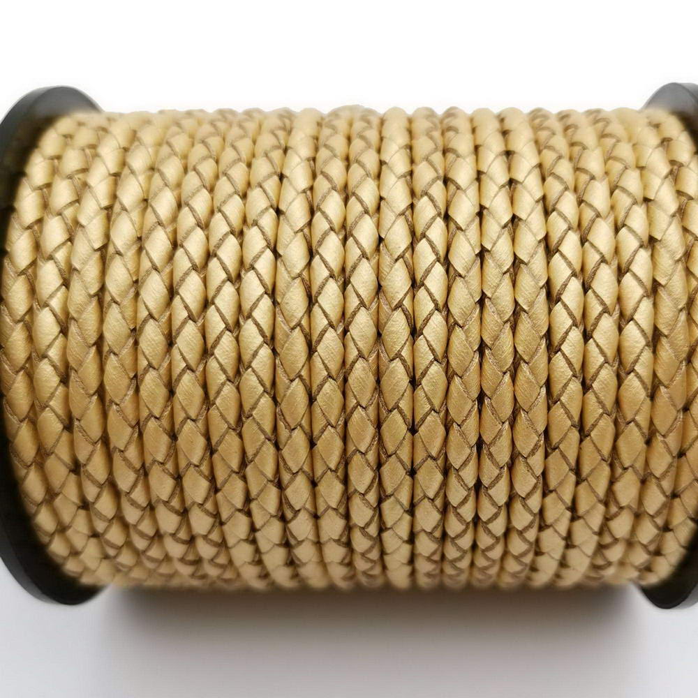 ShapesbyX-Hellgoldenes Lederband, 3 mm, rund, gewebt, geflochten, gefaltetes Leder, Bolokrawatte