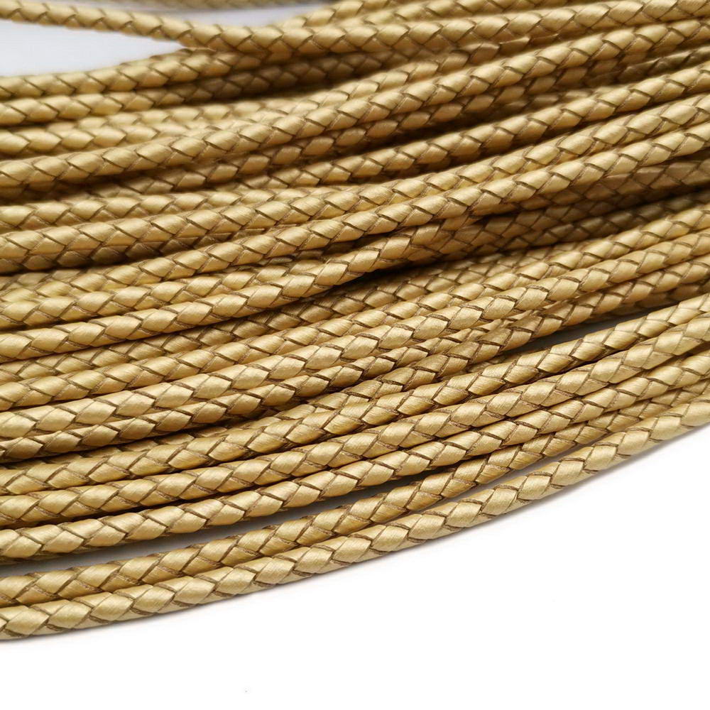 ShapesbyX-Hellgoldenes Lederband, 3 mm, rund, gewebt, geflochten, gefaltetes Leder, Bolokrawatte