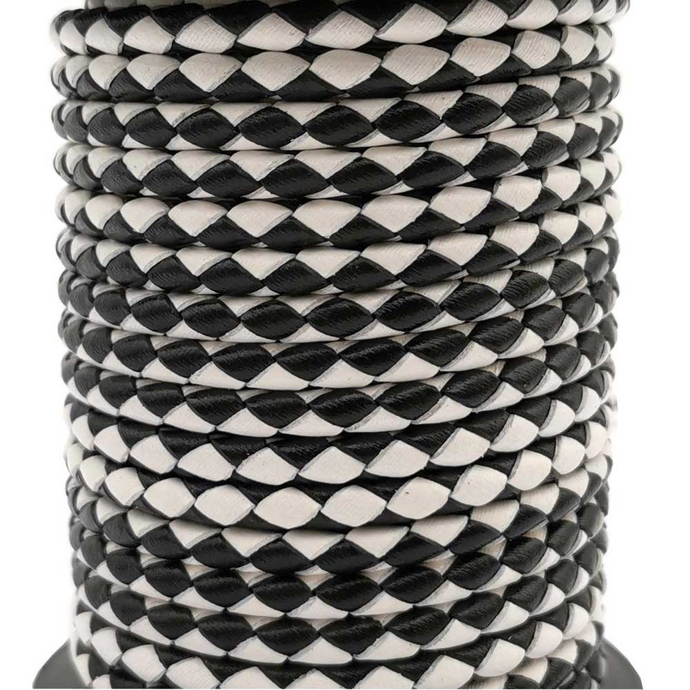 ShapesbyX-Black White Leather Cord 3mm Round Woven Braided Folded Leather Bolo Tie