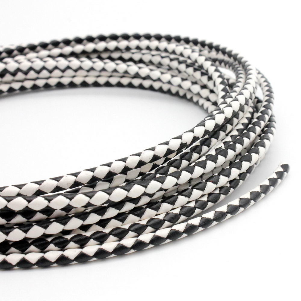 ShapesbyX-cordons en cuir tressés ronds de 4mm, noir et blanc, fabrication de bijoux mixtes, cravate Bolo