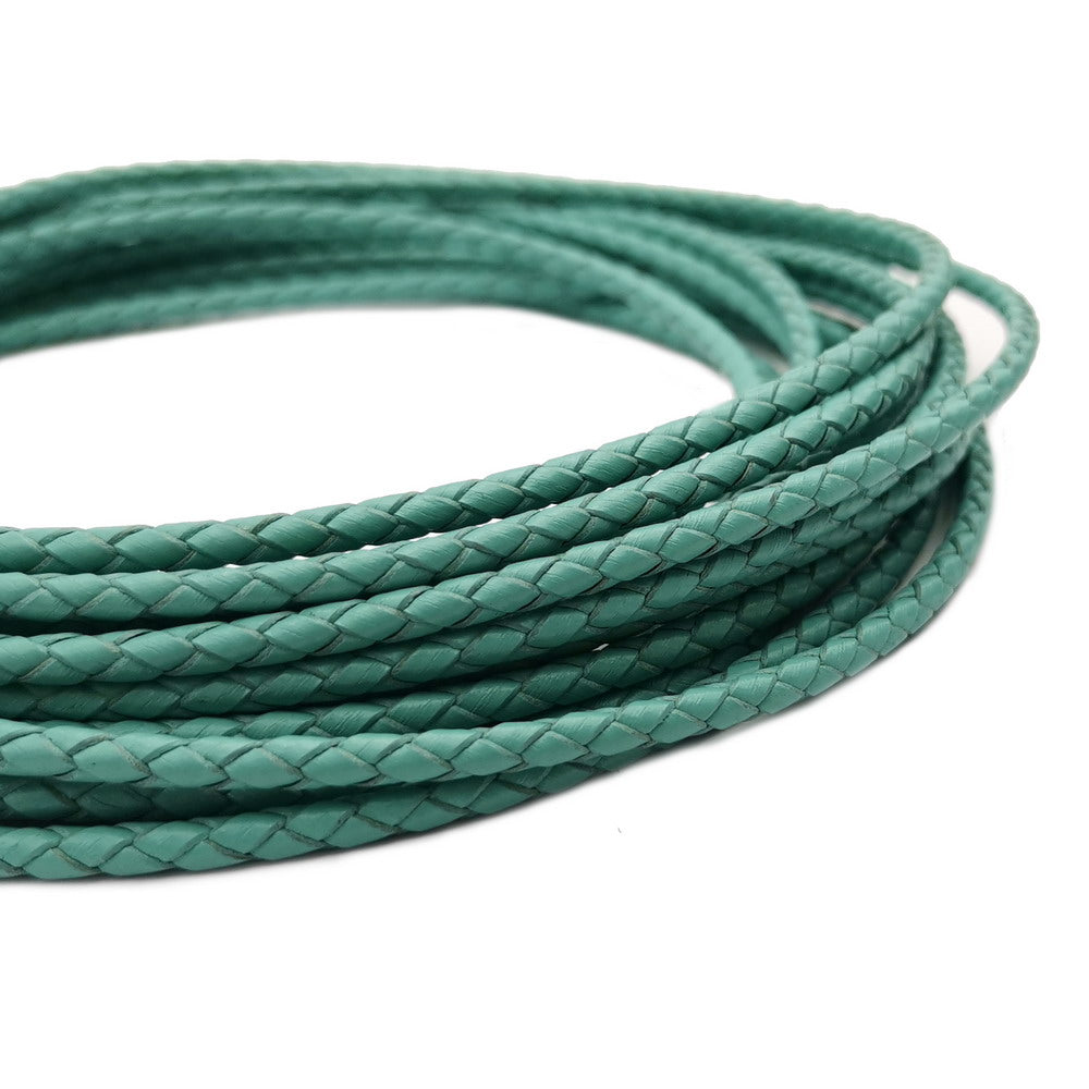 shapesbyX-4mm Braided Leather Cords Woven Folded Leather Strap Round Bracelet Necklace Making Bolo Tie Turquoise