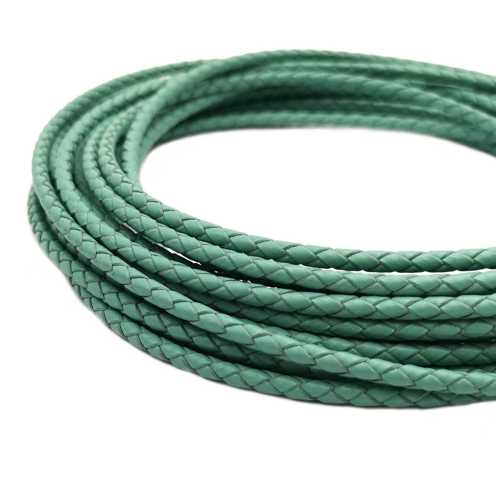 shapesbyX-4mm Braided Leather Cords Woven Folded Leather Strap Round Bracelet Necklace Making Bolo Tie Turquoise