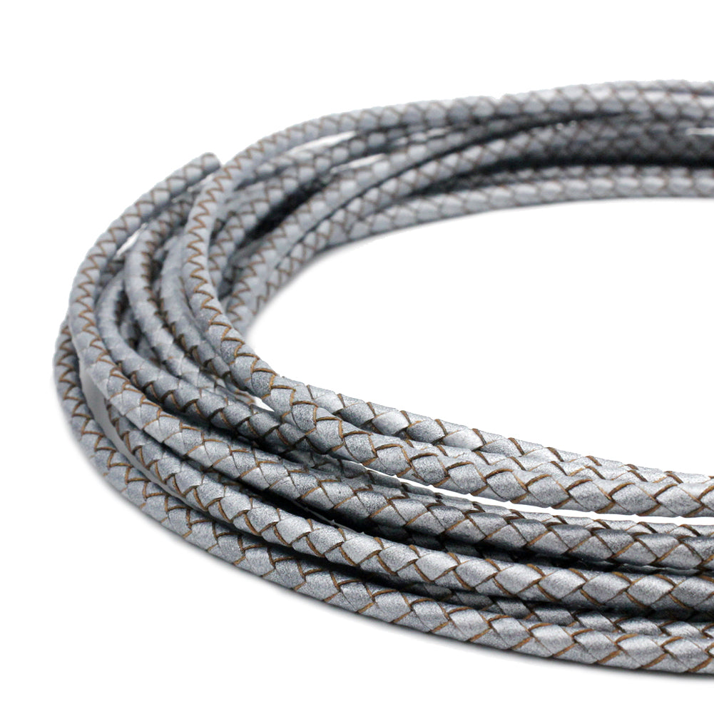 4mm Braided Leather Cords Silver Color Bracelet Necklace Making Bolo Tie