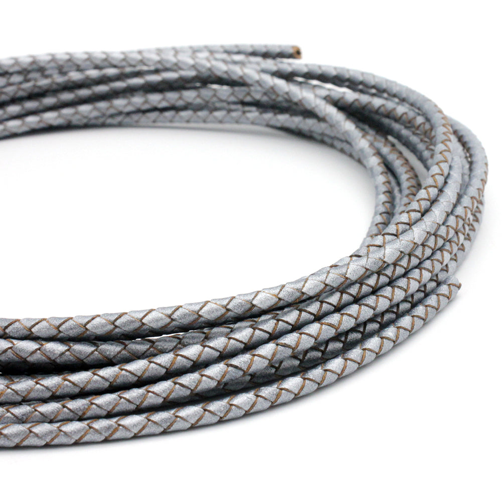 shapesbyX-4mm Braided Leather Cords Silver Color Bracelet Necklace Making Bolo Tie