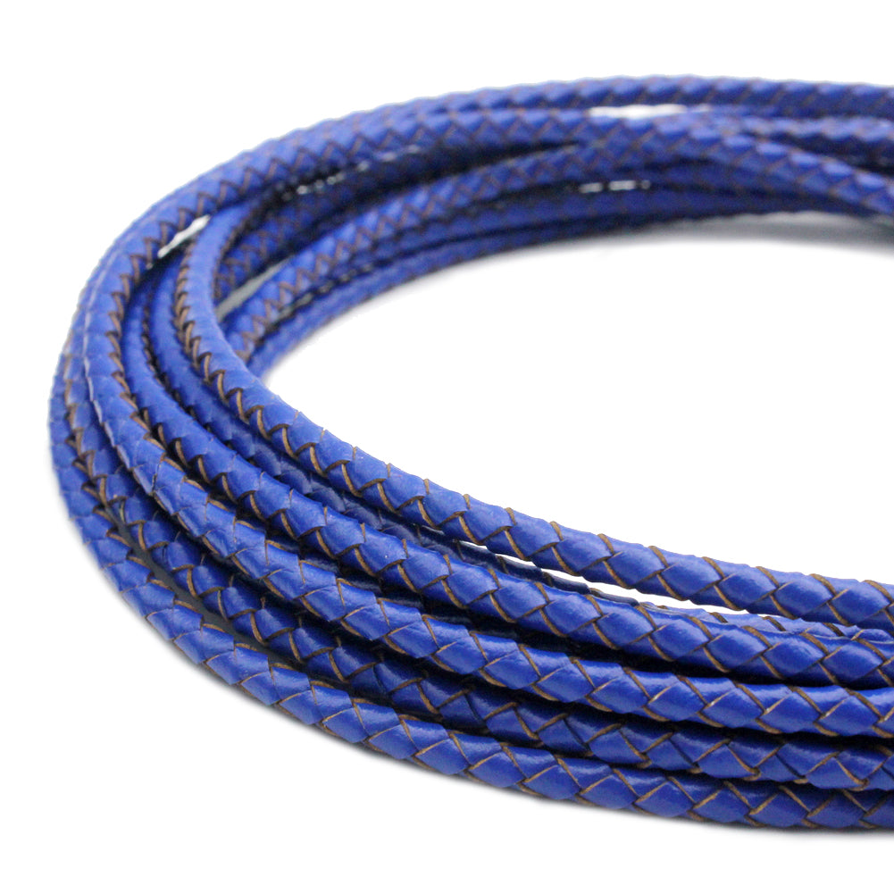 4mm Leather Bolo Cord Braided Leather Strap Royal Blue Jewelry Making or Bolo Tie