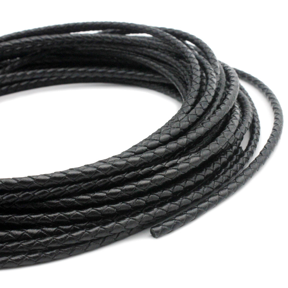 4mm Leather Bolo Cord Braided Leather Strap Black Jewelry Making or Bolo Tie