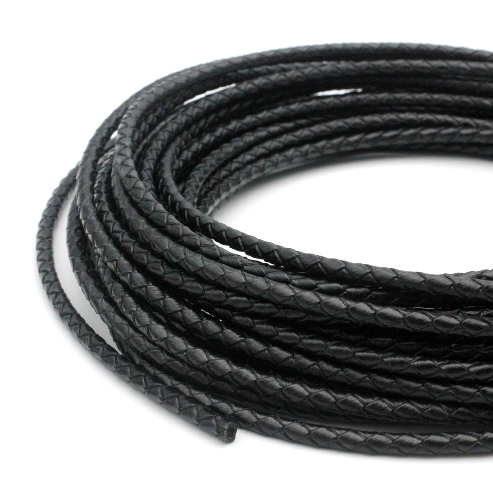 shapesbyX-4mm Leather Bolo Cord Braided Leather Strap Black Jewelry Making or Bolo Tie