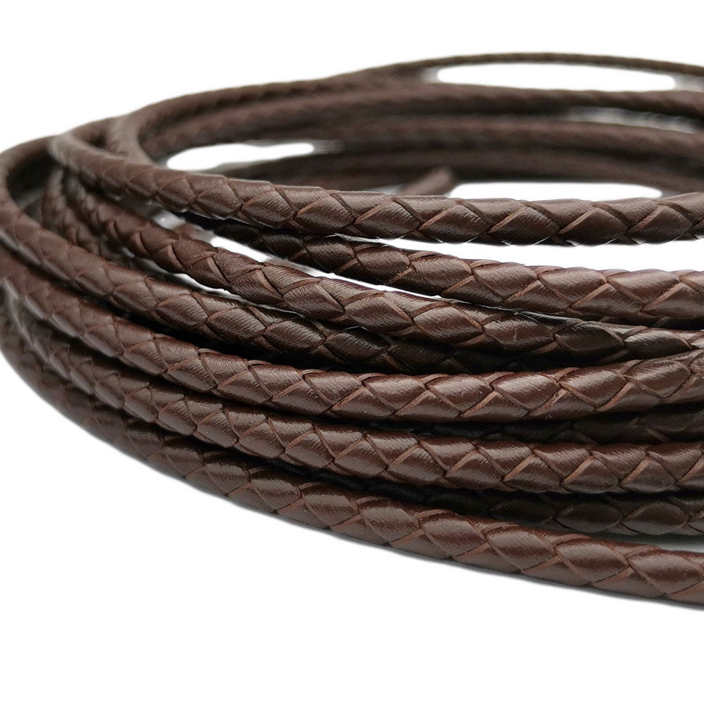 shapesbyX-4mm Leather Bolo Cord Braided Leather Strap Dark Brown Jewelry Making or Bolo Tie