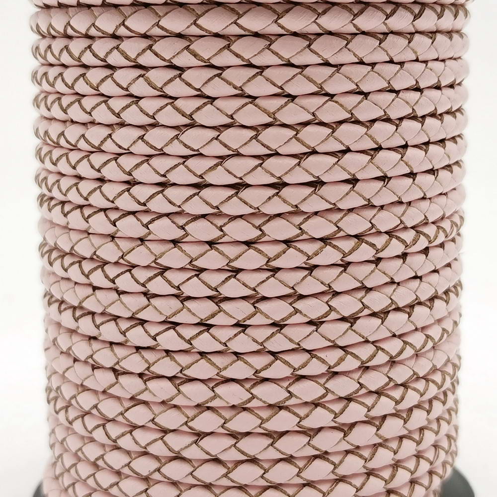 shapesbyX-4mm Braided Leather Cords Baby Pink Round Leather Strap Bracelet Necklace Making Bolo Tie