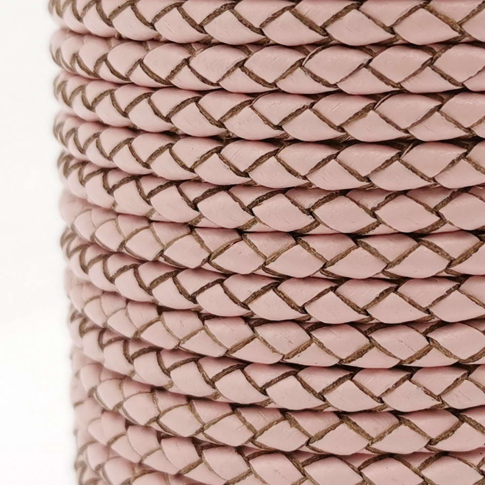 shapesbyX-4mm Braided Leather Cords Baby Pink Round Leather Strap Bracelet Necklace Making Bolo Tie