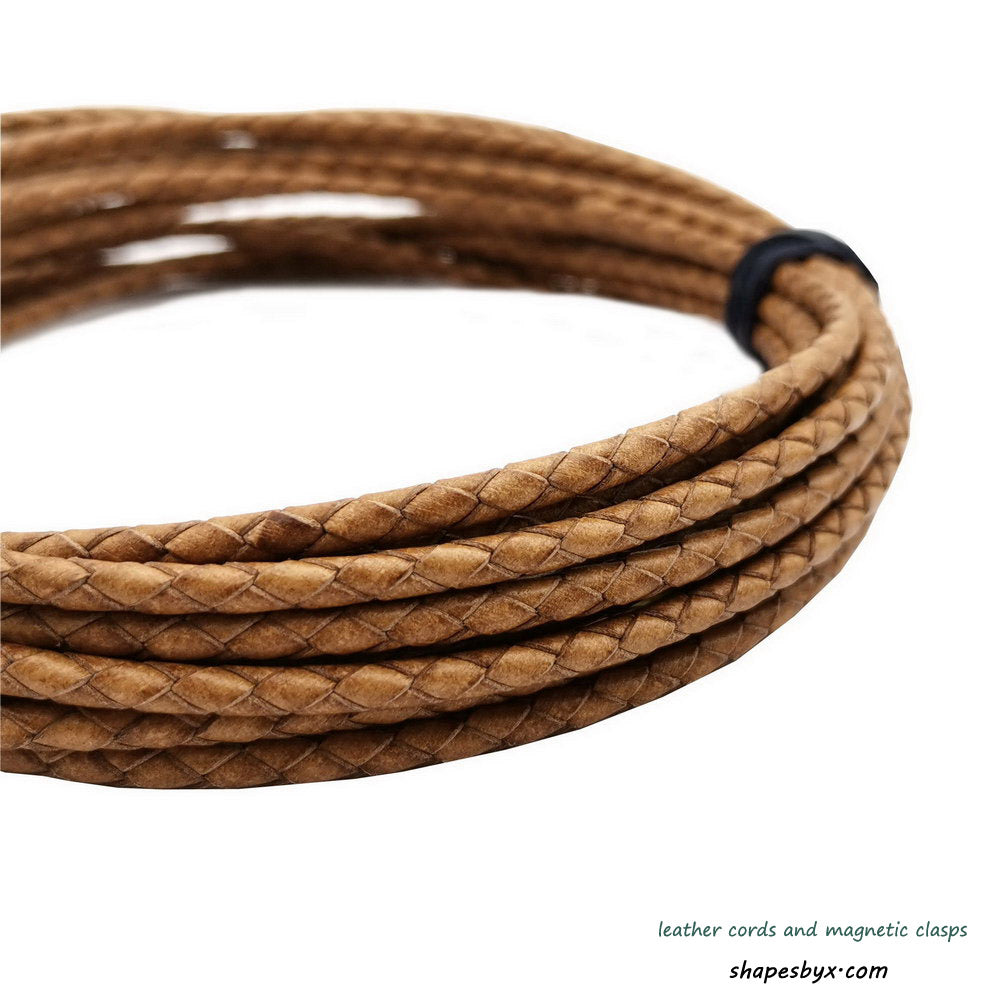 shapesbyX-4mm Braided Leather Cords Distressed Tan Round Leather Strap Bracelet Necklace Making Bolo Tie