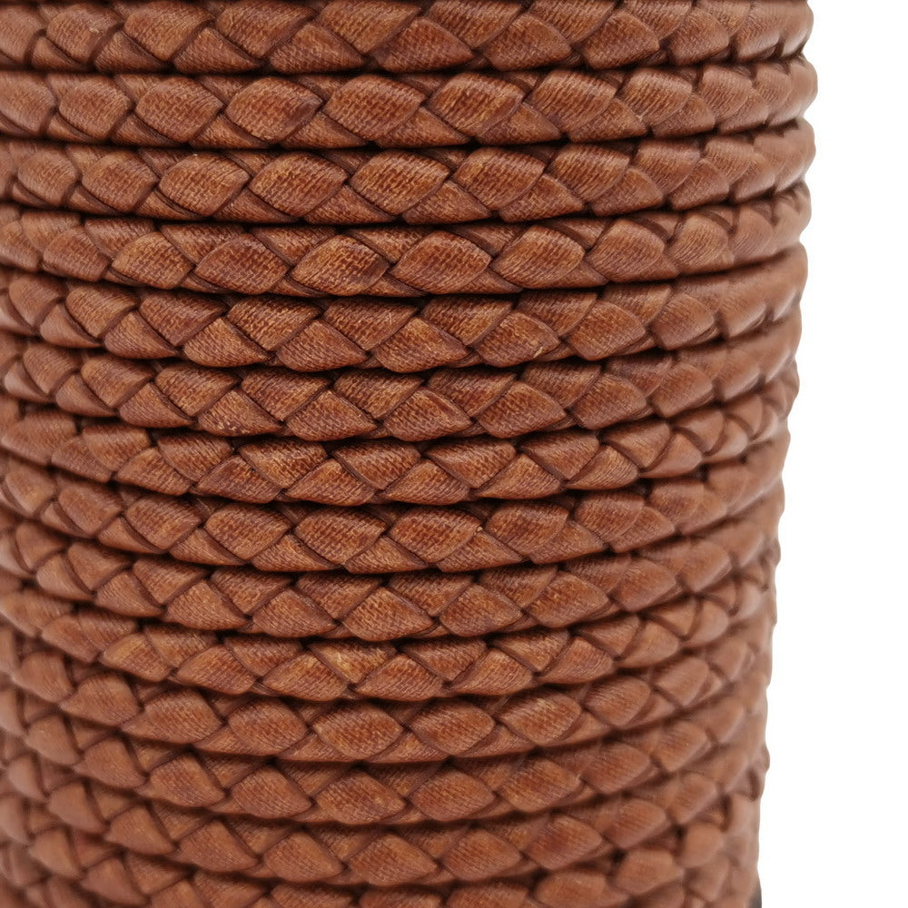 shapesbyX-4mm Braided Leather Cords Burnt Tan Round Leather Strap Bracelet Necklace Making Bolo Tie