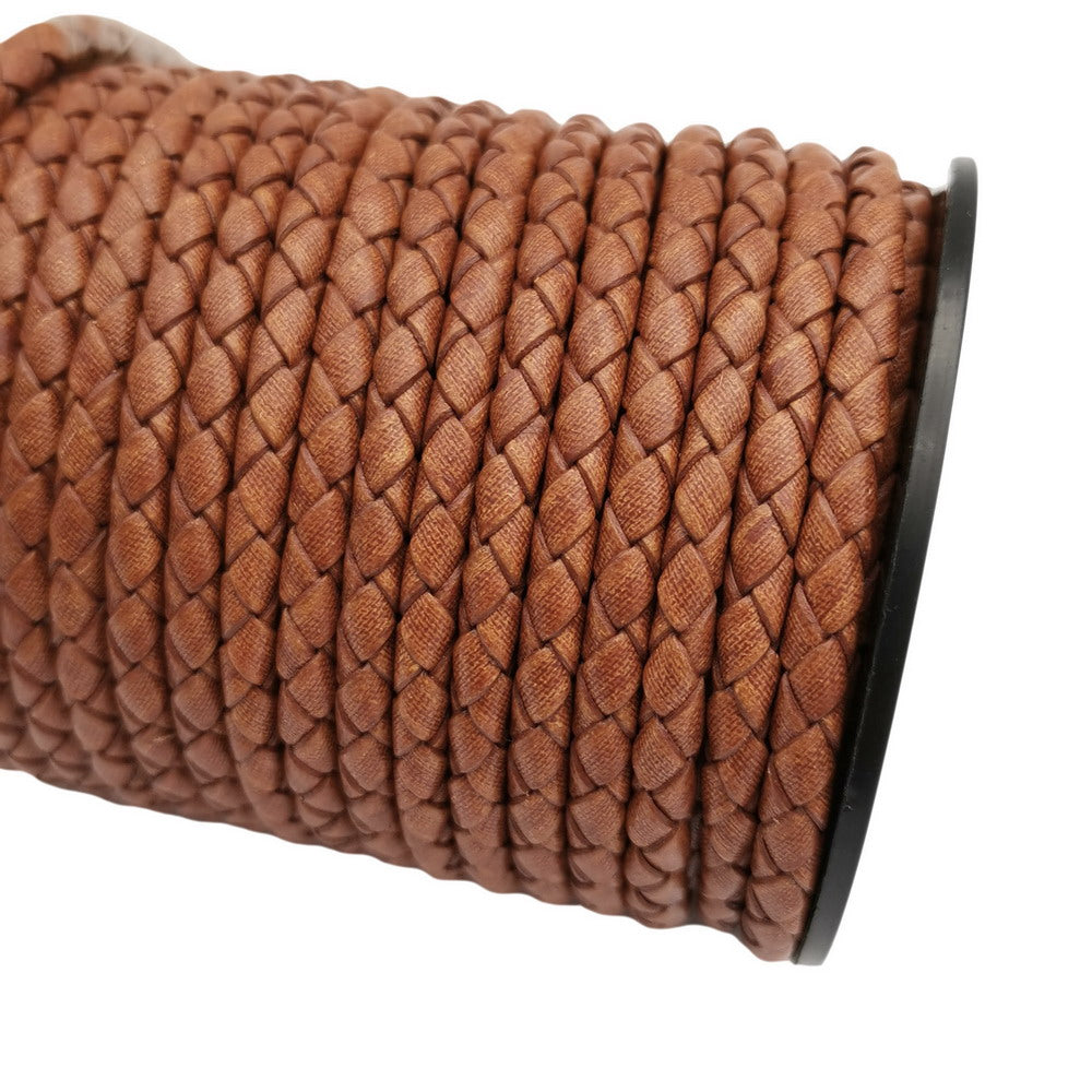 shapesbyX-4mm Braided Leather Cords Burnt Tan Round Leather Strap Bracelet Necklace Making Bolo Tie