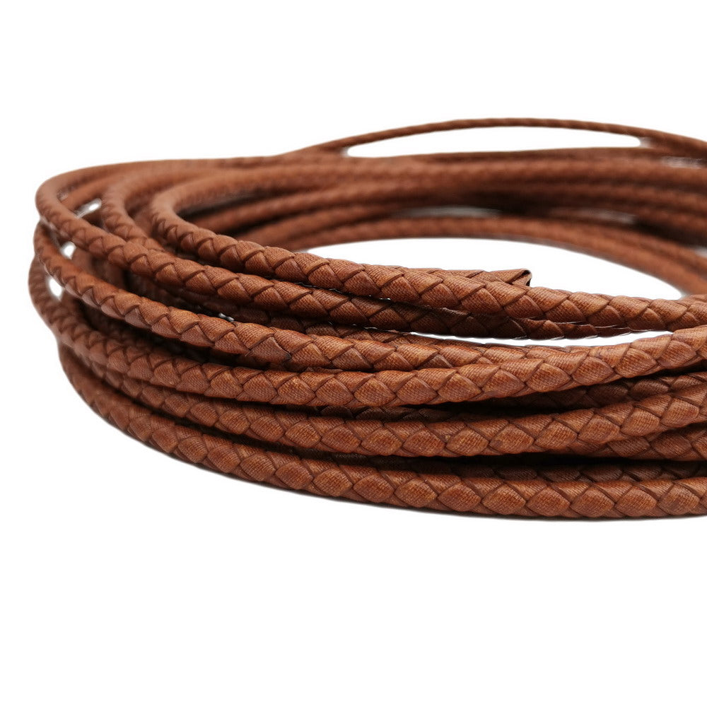 shapesbyX-4mm Braided Leather Cords Burnt Tan Round Leather Strap Bracelet Necklace Making Bolo Tie