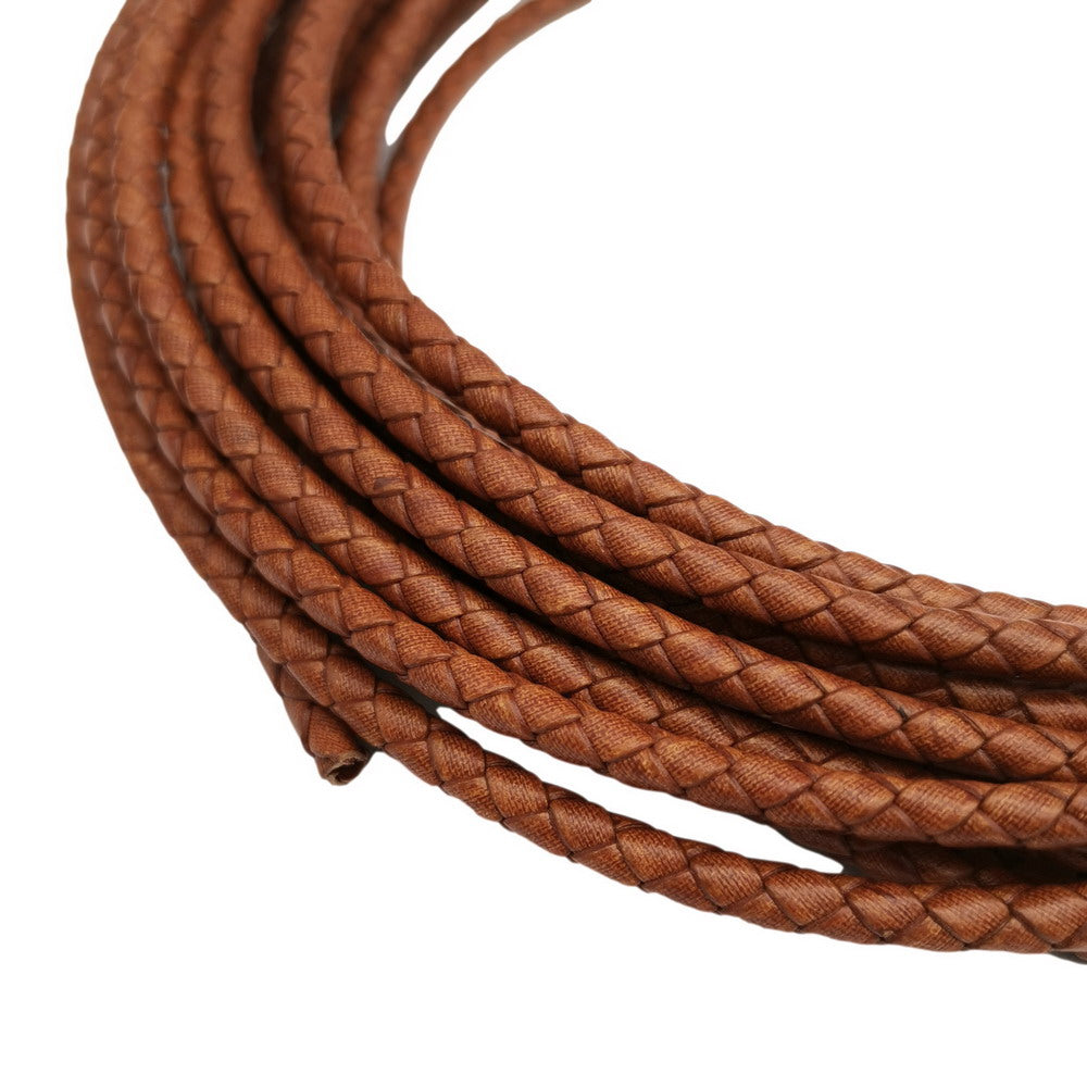 shapesbyX-4mm Braided Leather Cords Burnt Tan Round Leather Strap Bracelet Necklace Making Bolo Tie