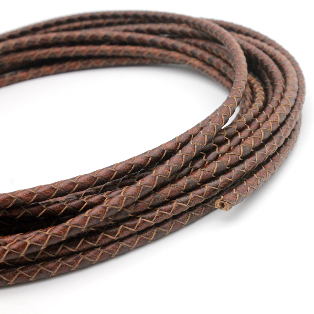 ShapesbyX-Distressed Brown 4mm Leather Bolo Cord Woven Folded Leather Strap