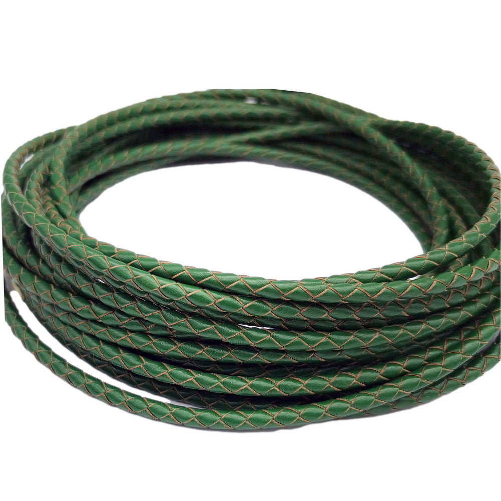 ShapesbyX-cordons en cuir tressés 4mm rond vert foncé fabrication de bijoux Bolo cravate Bracelet bracelet en cuir