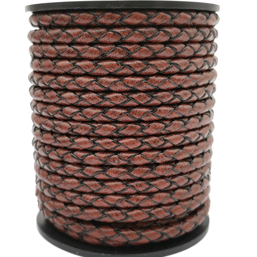 shapesbyX-4mm Braided Leather Cords Antique Brown Round Leather Strap Bracelet Necklace Making Bolo Tie
