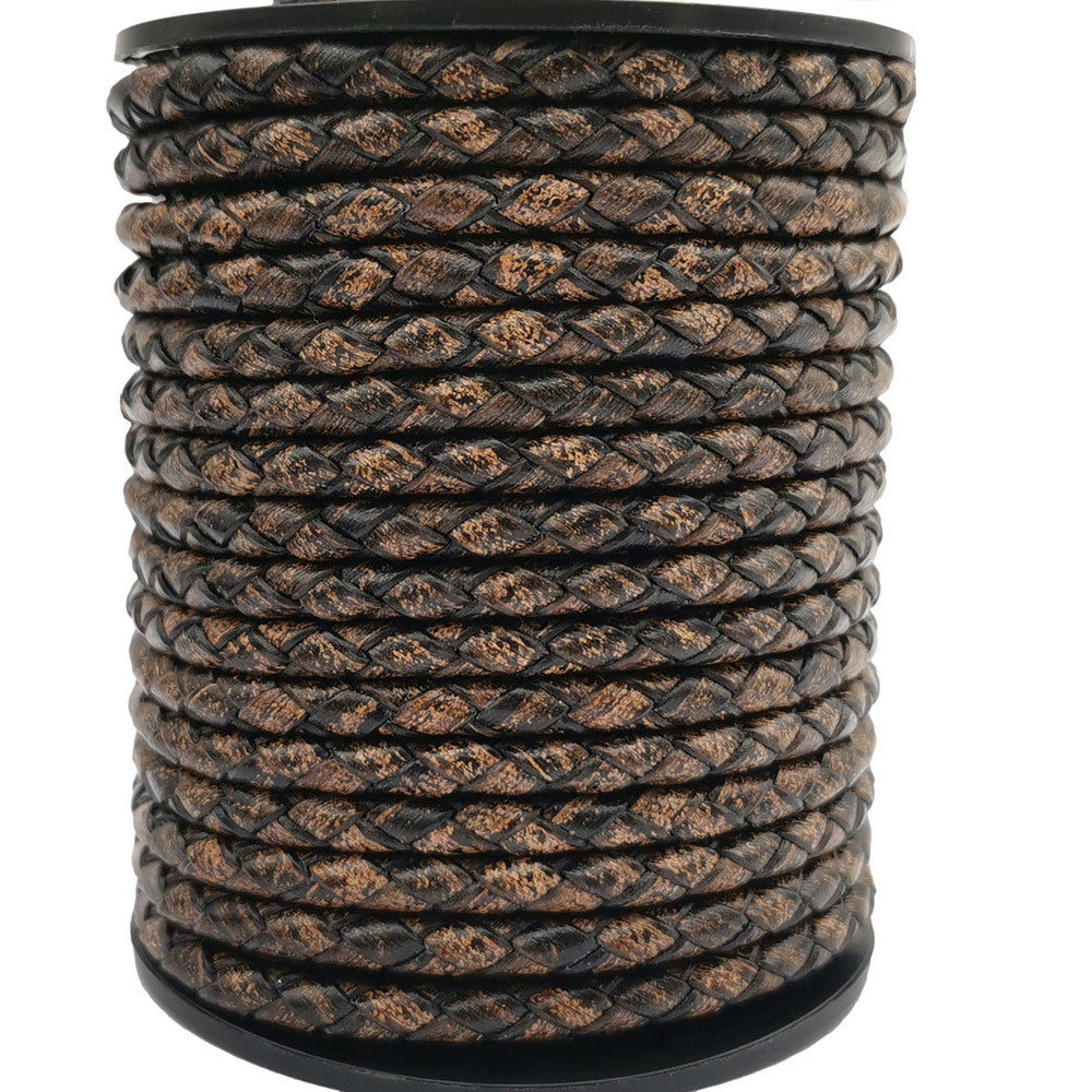 shapesbyX-4mm Braided Leather Cords Deep Weathered Round Leather Strap Bracelet Necklace Making Bolo Tie