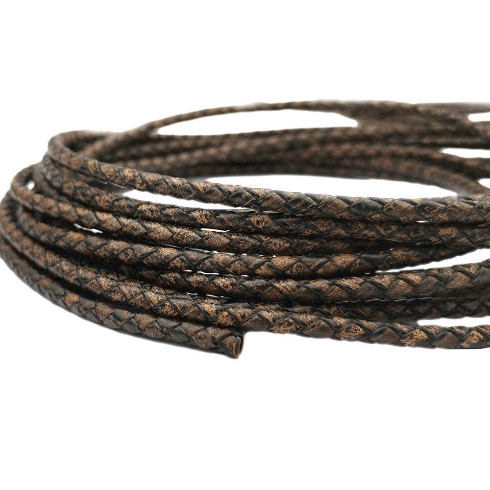 shapesbyX-4mm Braided Leather Cords Deep Weathered Round Leather Strap Bracelet Necklace Making Bolo Tie