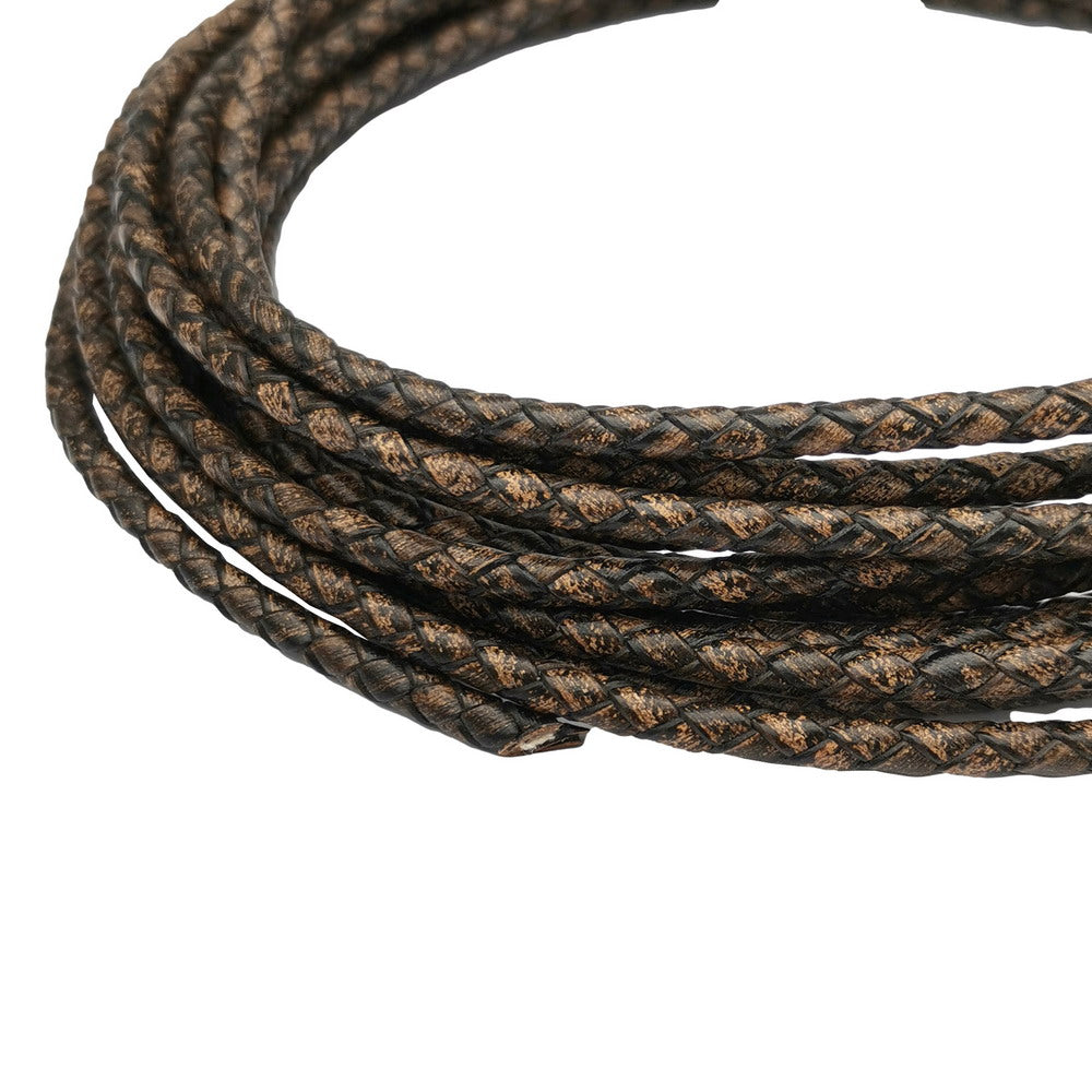 shapesbyX-4mm Braided Leather Cords Deep Weathered Round Leather Strap Bracelet Necklace Making Bolo Tie