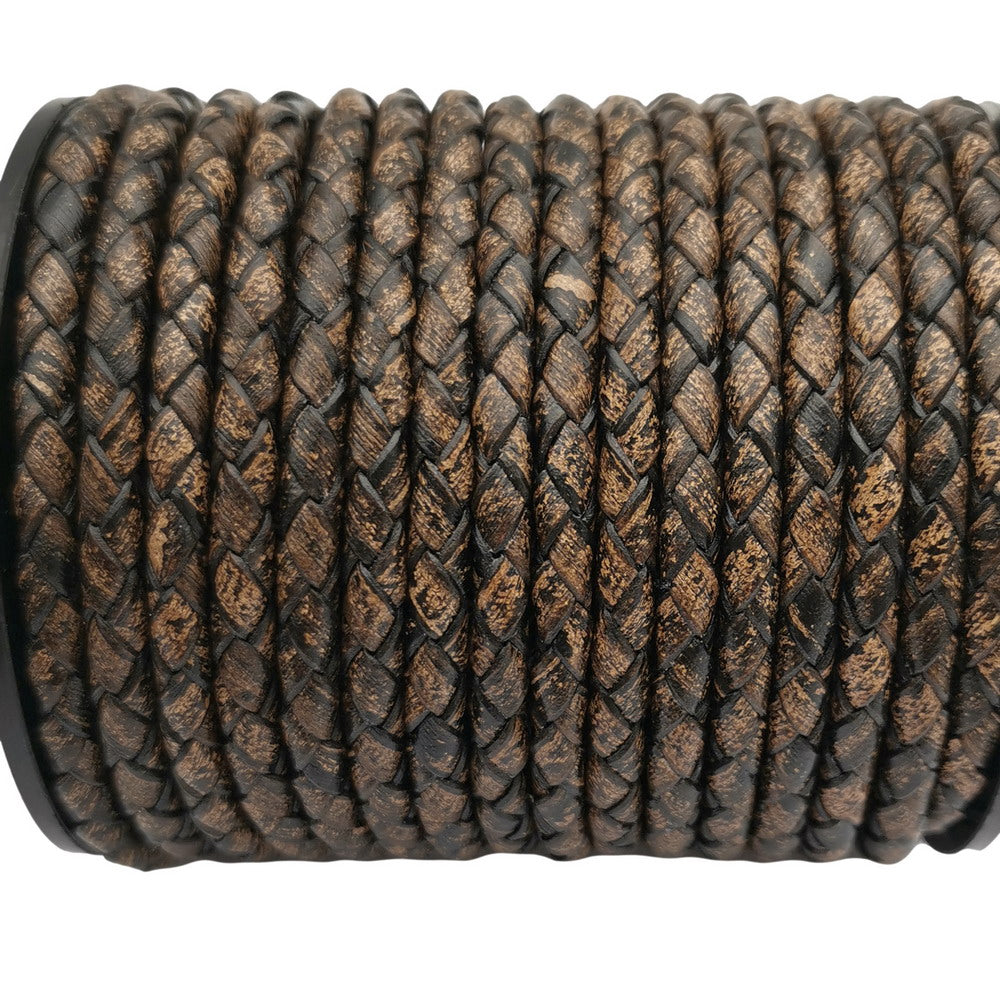shapesbyX-4mm Braided Leather Cords Deep Weathered Round Leather Strap Bracelet Necklace Making Bolo Tie