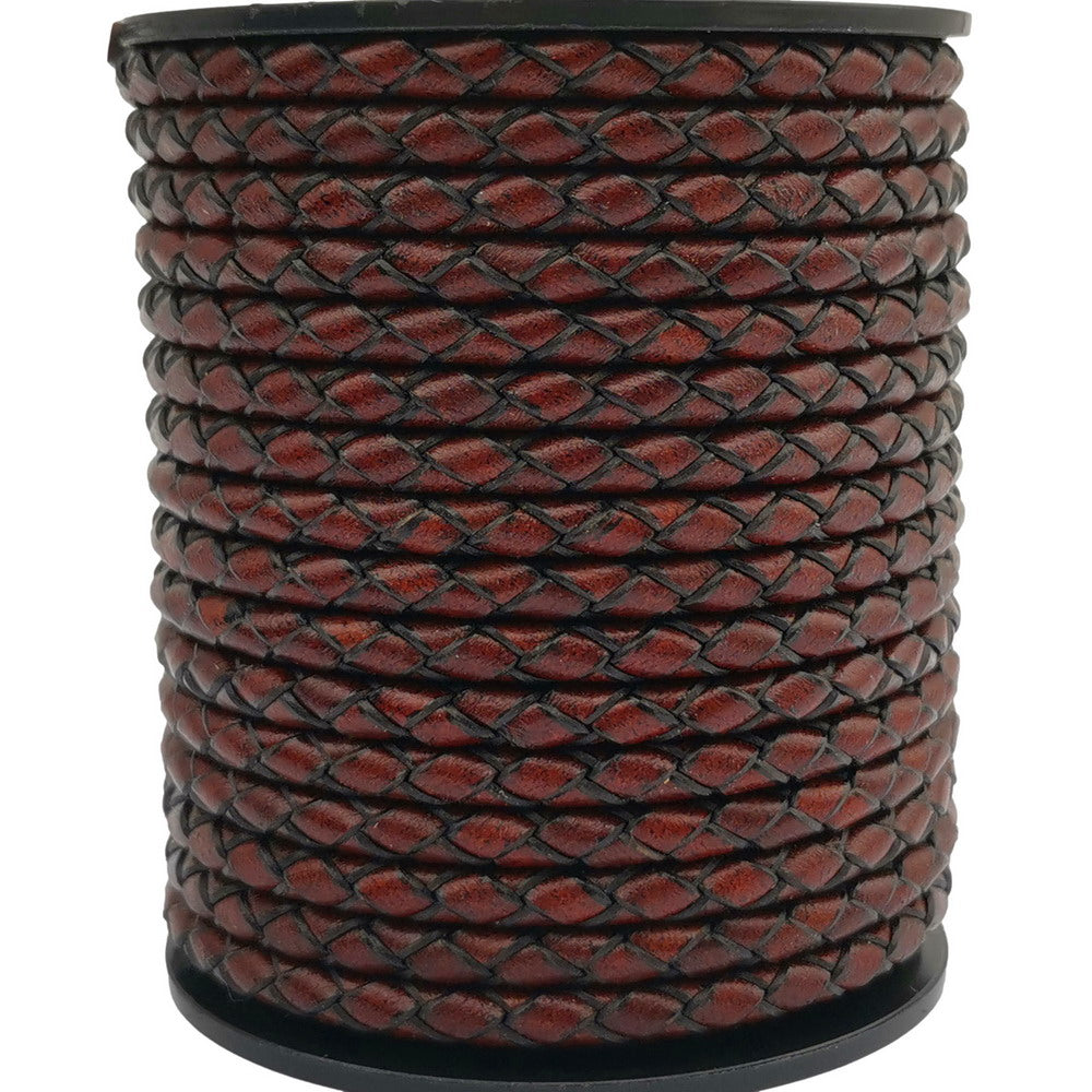 shapesbyX-4mm Braided Leather Cords Antique Red Brown Round Leather Strap Bracelet Necklace Making Bolo Tie