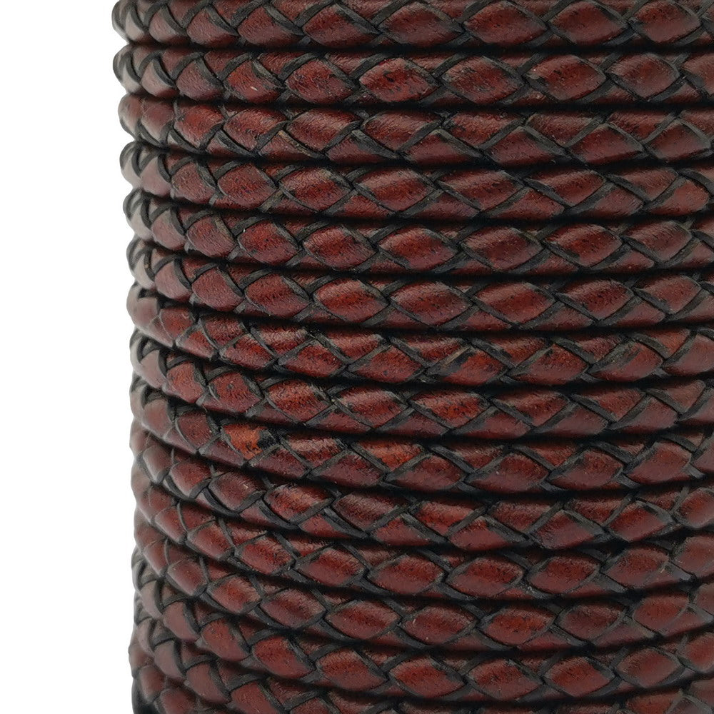 shapesbyX-4mm Braided Leather Cords Antique Red Brown Round Leather Strap Bracelet Necklace Making Bolo Tie