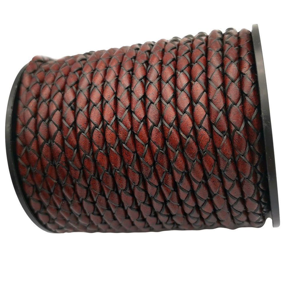 shapesbyX-4mm Braided Leather Cords Antique Red Brown Round Leather Strap Bracelet Necklace Making Bolo Tie