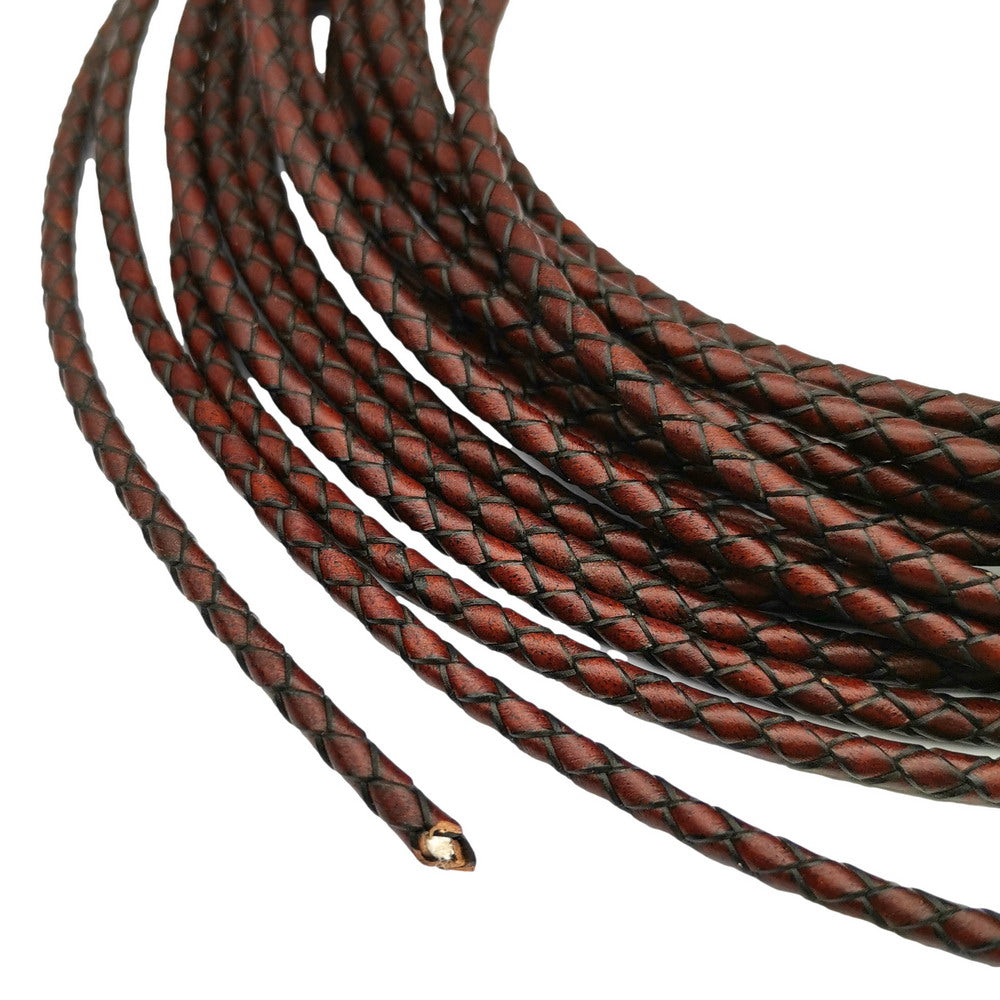 shapesbyX-4mm Braided Leather Cords Antique Red Brown Round Leather Strap Bracelet Necklace Making Bolo Tie