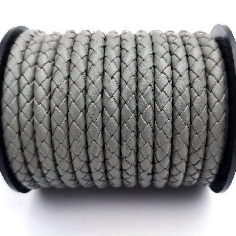 ShapesbyX-Bracelet Making Leather Bolo Cord,5mm Round Braided Leather Strap Gray 1 Yard
