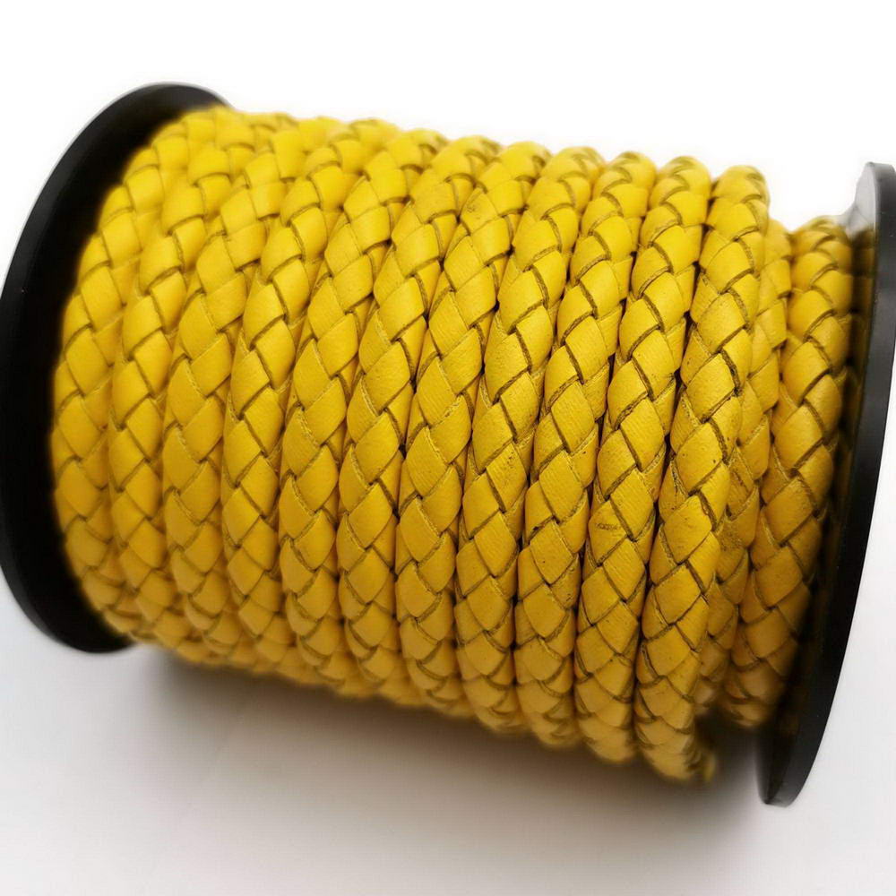 ShapesbyX-Braided Leather Cord 5mm Round Yellow for Bracelet Making Jewelry Leather Craft Accessory
