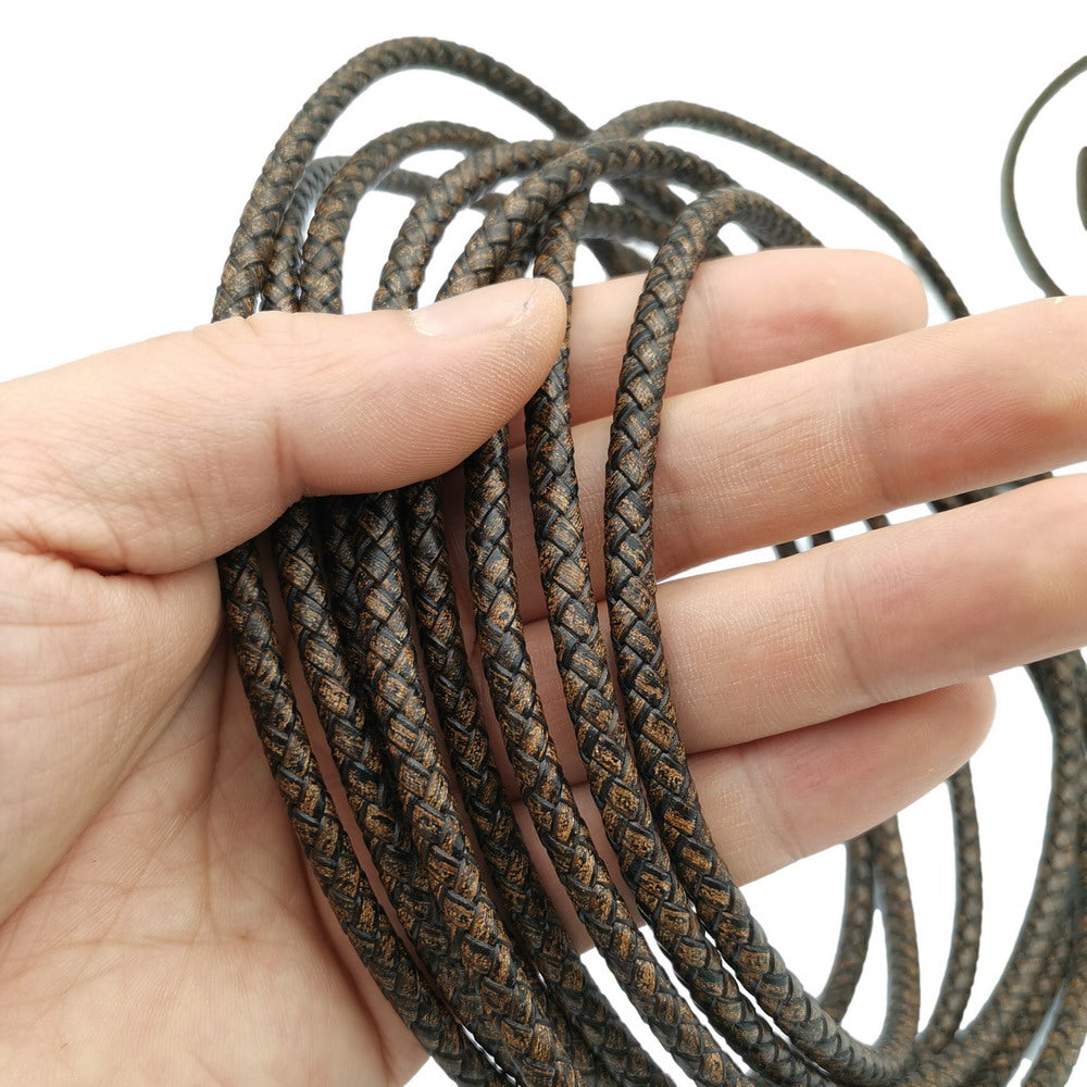 ShapesbyX-Geflochtenes Leder-Bolo-Kordel, 5 mm, rund, verwittertes Armband, Schmuckherstellung, Lederband