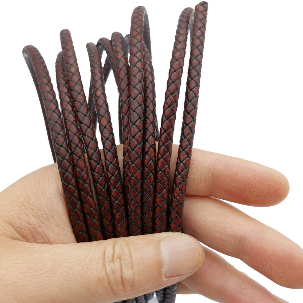 ShapesbyX-cordon Bolo en cuir tressé, rond de 5mm, rouge Antique, marron, pour la fabrication de bijoux, bracelet en cuir