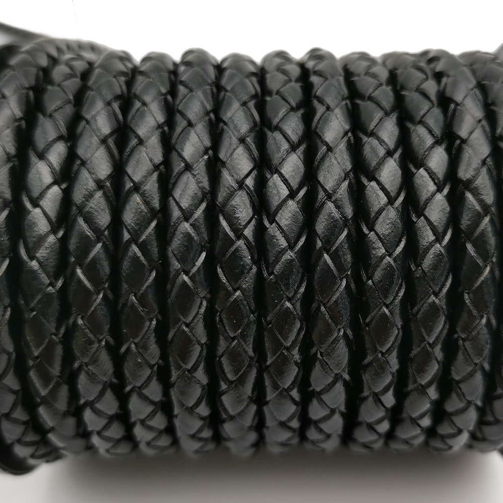 shapesbyX-5mm Round Braided Leather Cord Black Bracelet Making Woven Folded Leather Strap