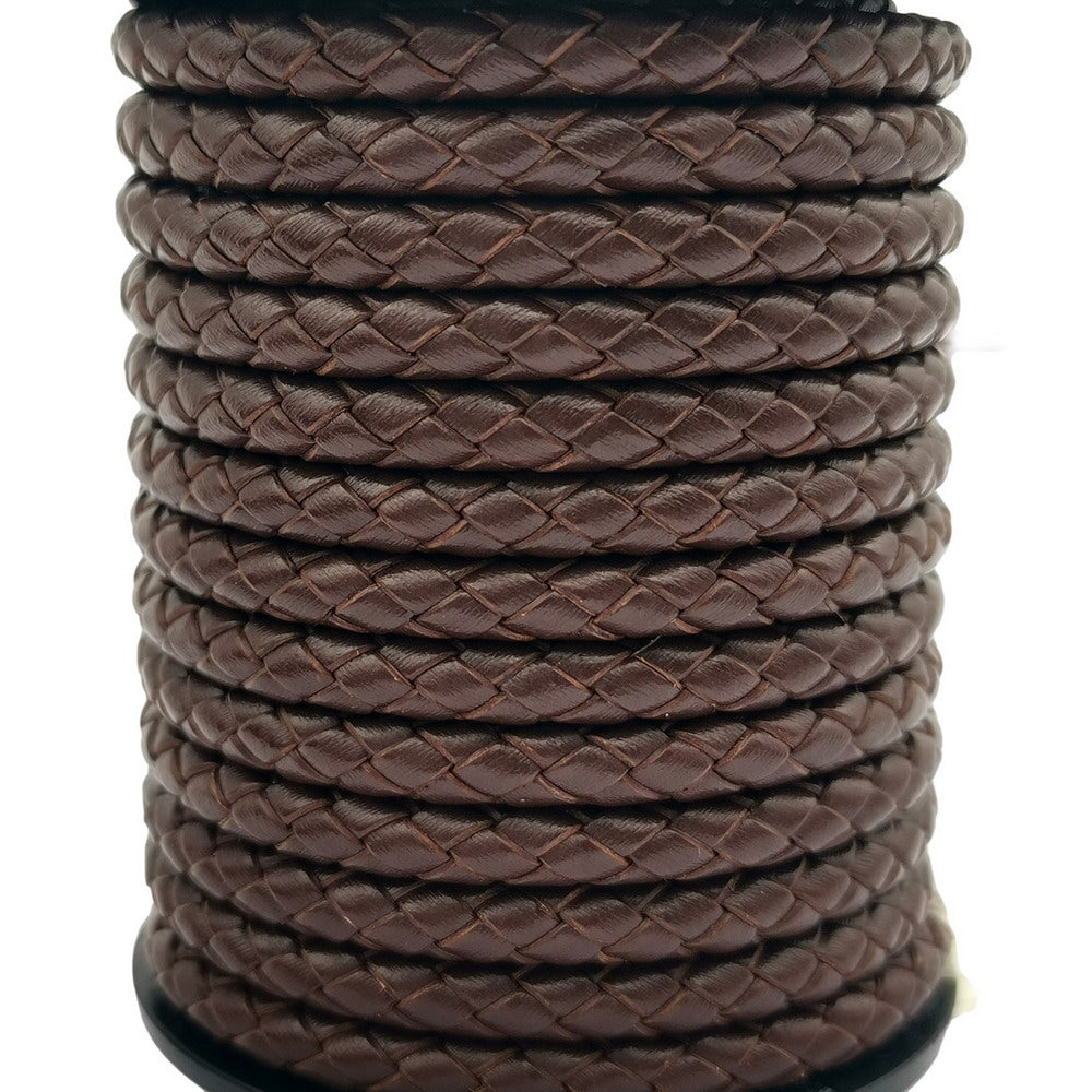 shapesbyX-5mm Round Braided Leather Cord Dark Brown Bracelet Making Woven Folded Leather Strap