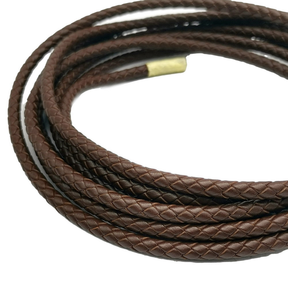 shapesbyX-5mm Round Braided Leather Cord Dark Brown Bracelet Making Woven Folded Leather Strap