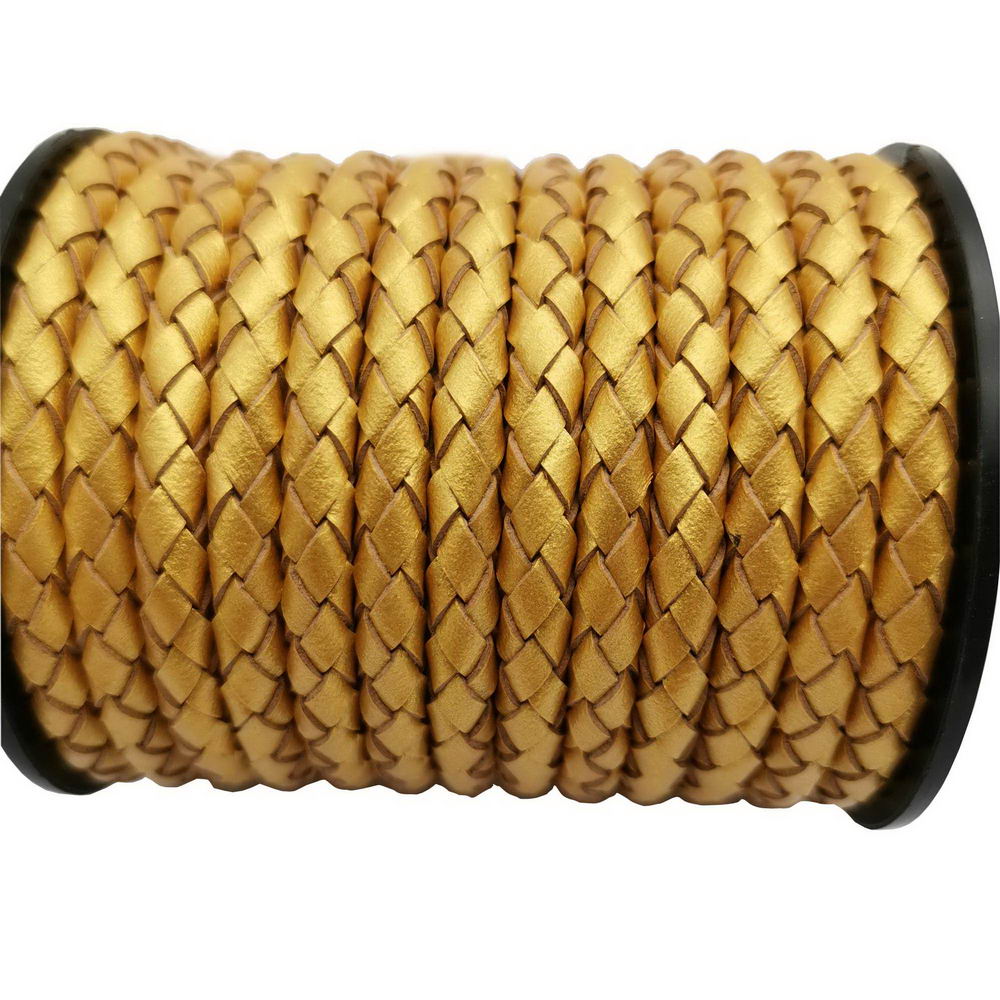 shapesbyX-5mm Braided Leather Cords Gold Round Leather Bolo Strap Bracelet Making or Decor