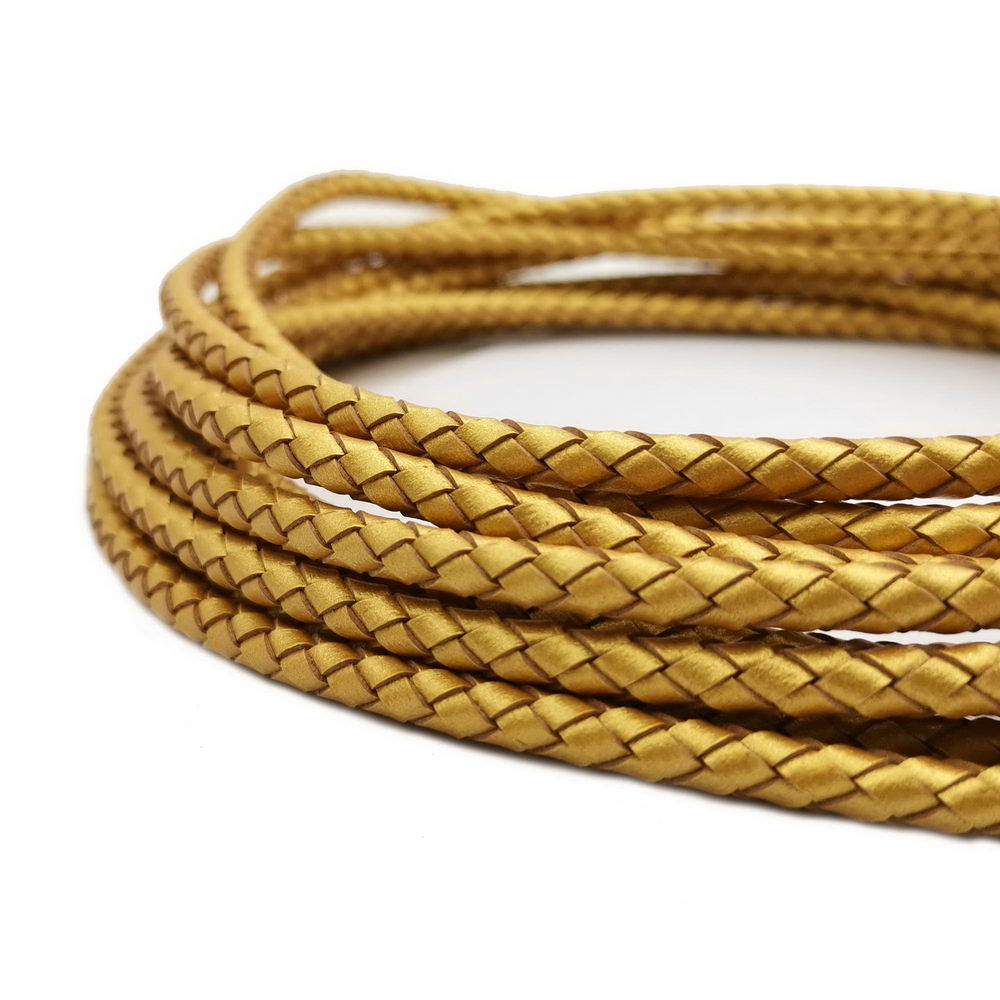 shapesbyX-5mm Braided Leather Cords Gold Round Leather Bolo Strap Bracelet Making or Decor