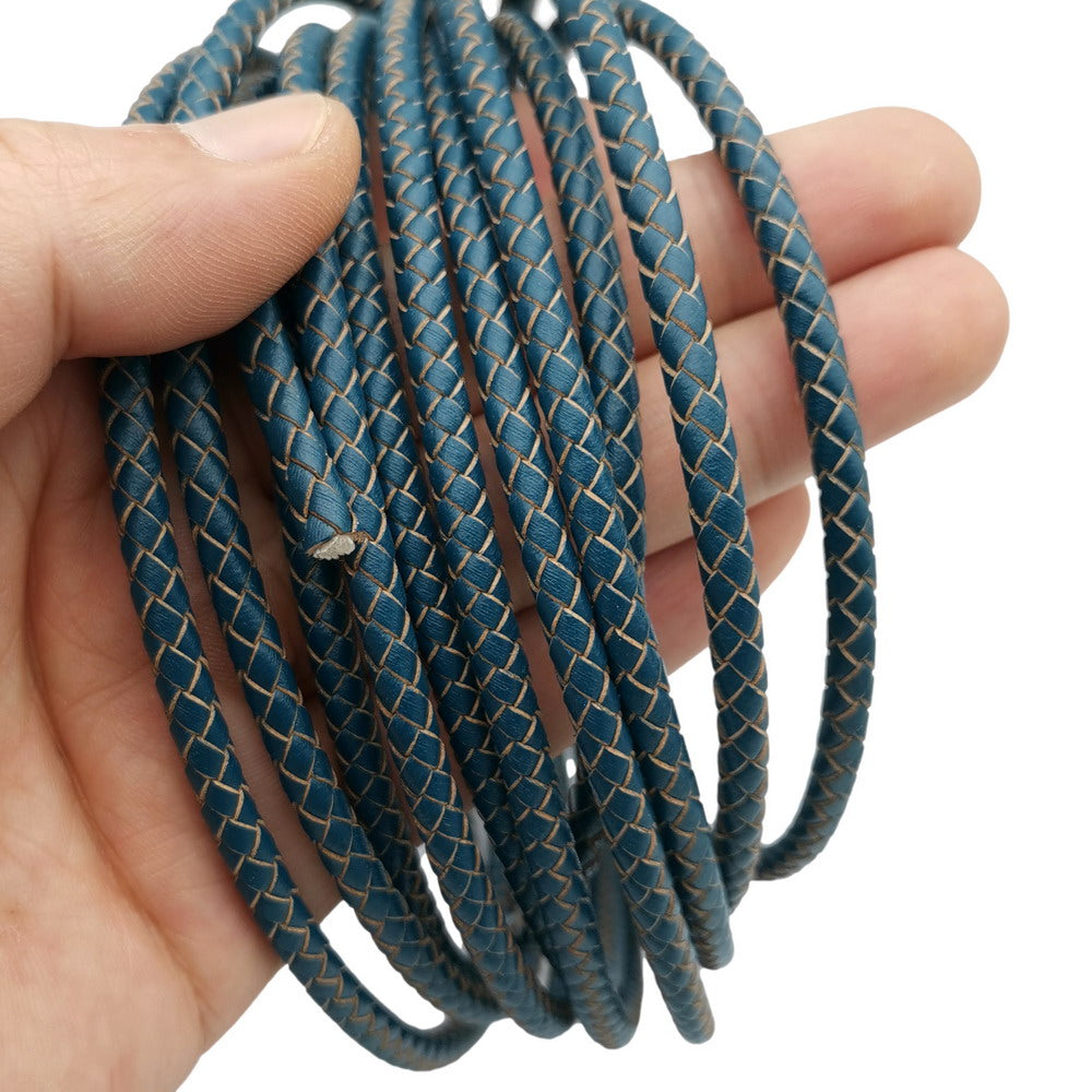 ShapesbyX-cordon en cuir tressé rond de 5mm, bleu sarcelle foncé, pour la fabrication de bracelets, de bijoux, accessoire artisanal en cuir