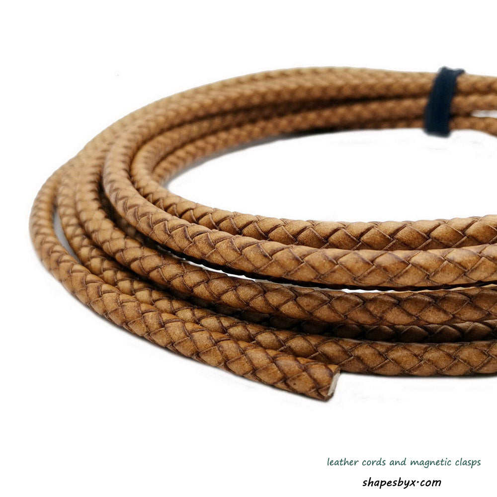 5mm Braided Leather Cords Distressed Tan Round Leather Bolo Strap Bracelet Making or Decor