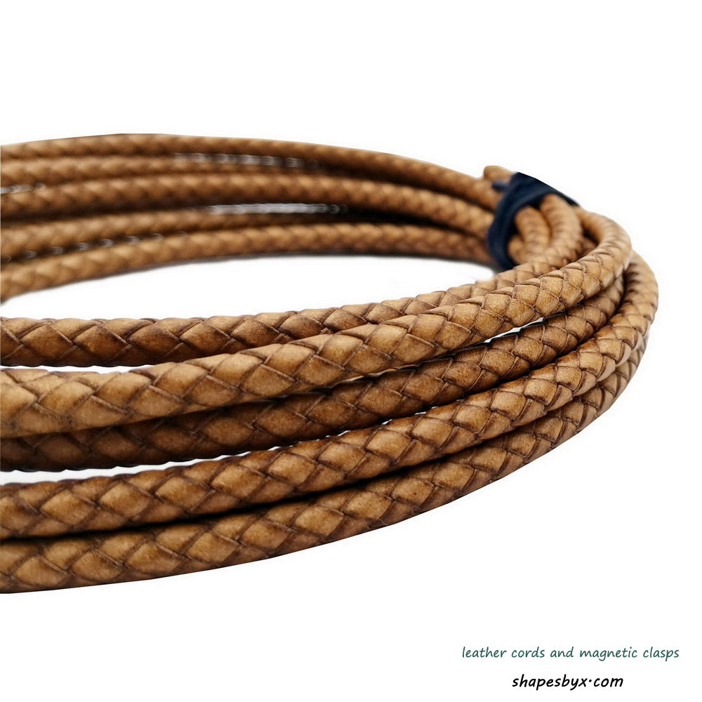 shapesbyX-5mm Braided Leather Cords Distressed Natural Round Leather Bolo Strap Bracelet Making or Decor
