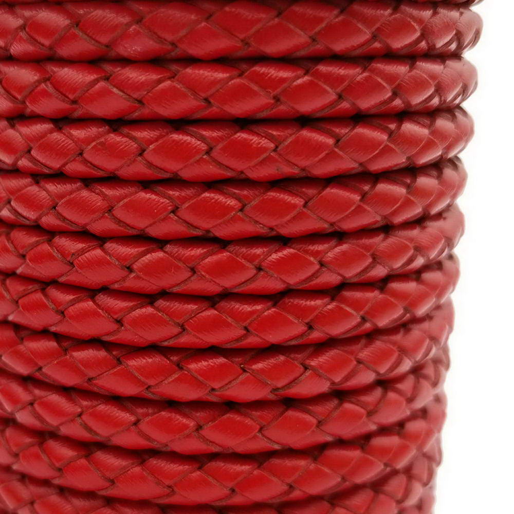 ShapesbyX-6 mm rundes geflochtenes Leder-Bolo-Kordel, rot, Schmuckherstellung, Lederhandwerk