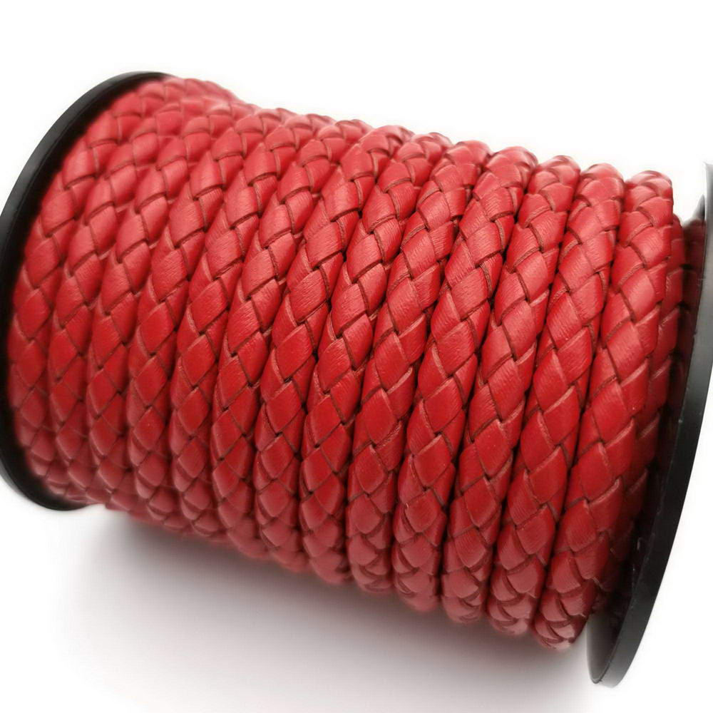 ShapesbyX-6 mm rundes geflochtenes Leder-Bolo-Kordel, rot, Schmuckherstellung, Lederhandwerk