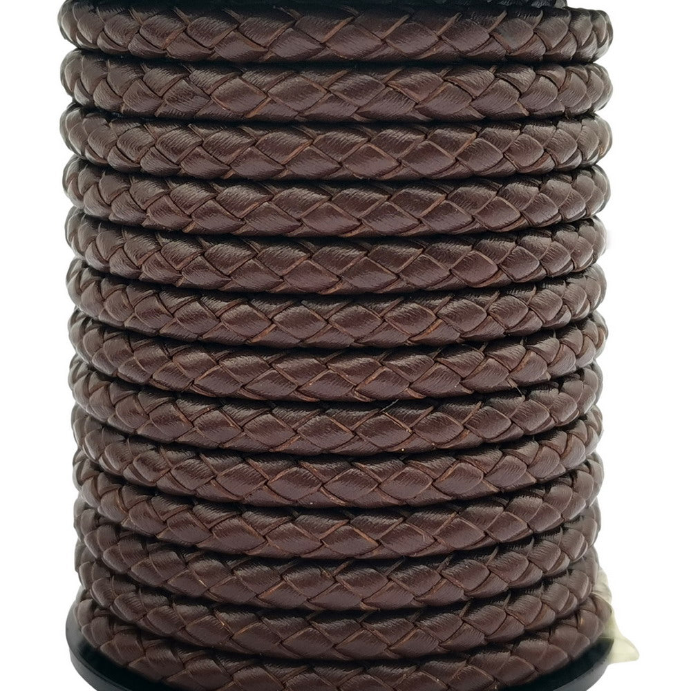 ShapesbyX-Cordon Bolo rond en cuir tressé de 6 mm marron foncé pour la fabrication de bijoux et l'artisanat du cuir