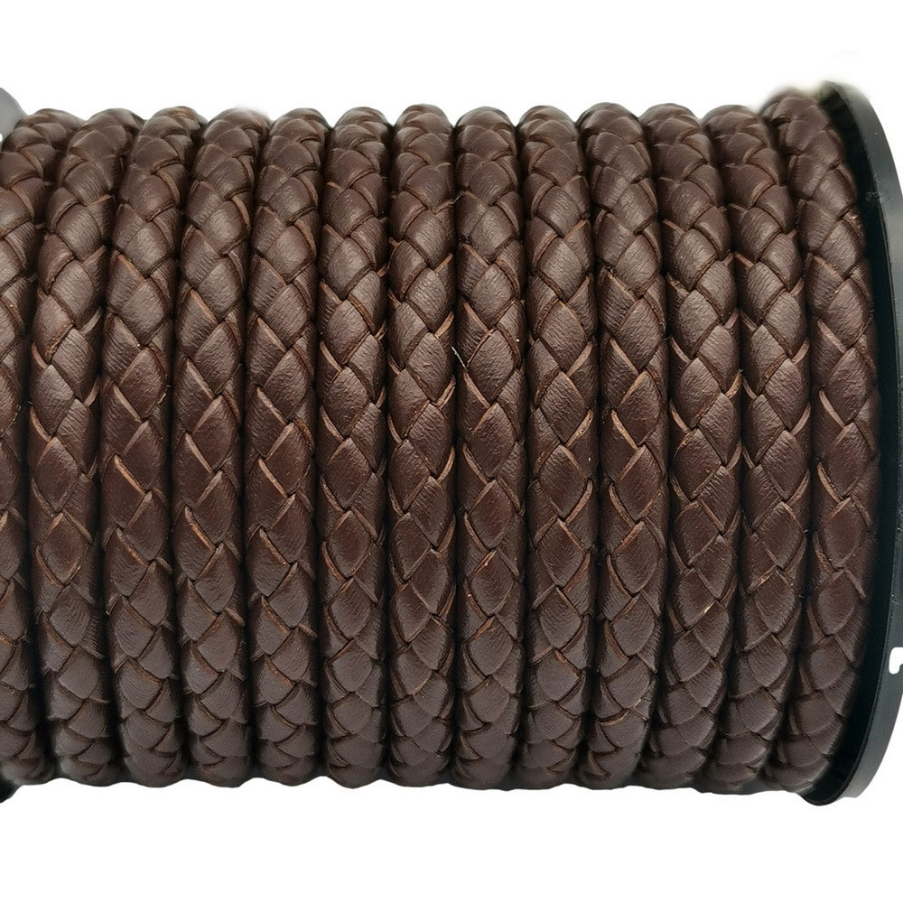 ShapesbyX-Cordon Bolo rond en cuir tressé de 6 mm marron foncé pour la fabrication de bijoux et l'artisanat du cuir
