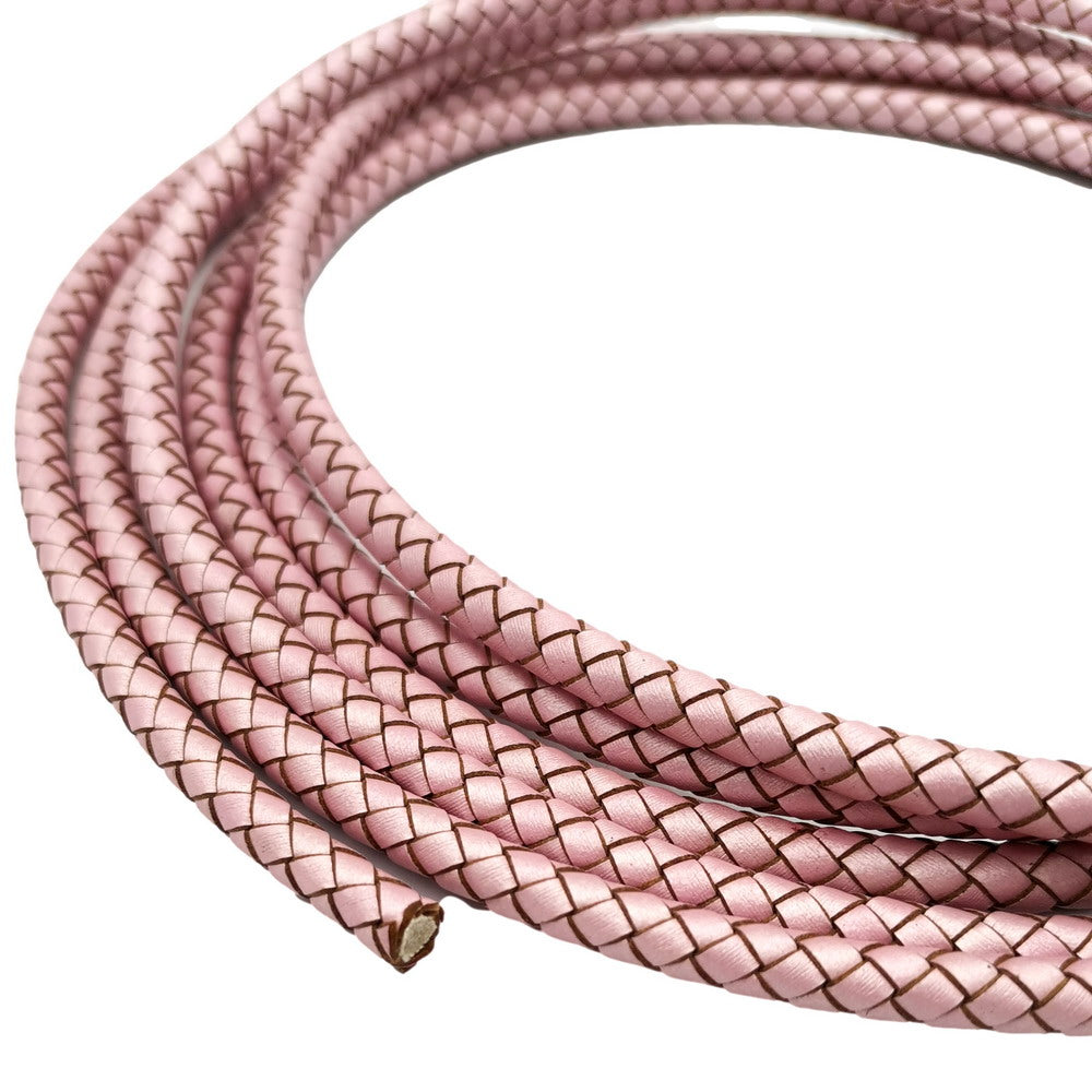 ShapesbyX-6 mm cordons en cuir tressé rose métallisé rond en cuir Bolo pour fabrication ou décoration de bracelet