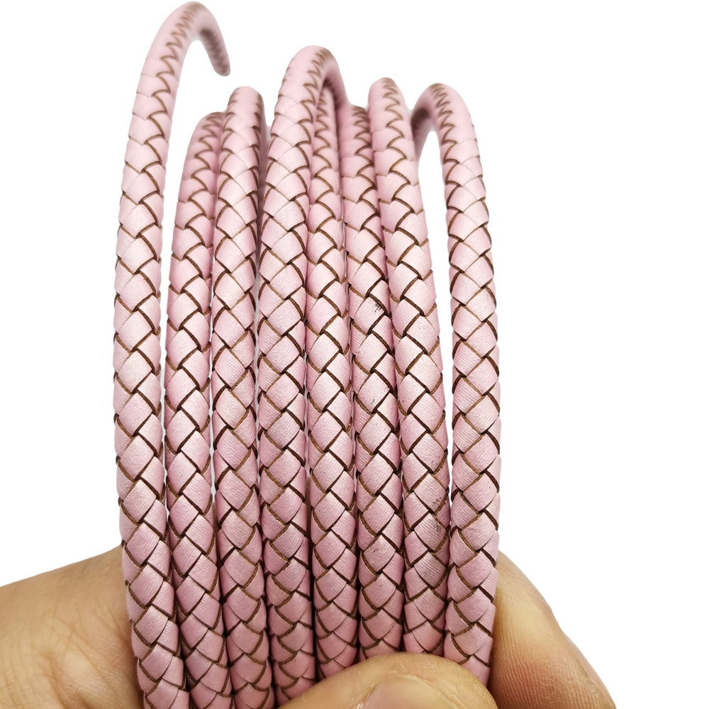 ShapesbyX-6 mm cordons en cuir tressé rose métallisé rond en cuir Bolo pour fabrication ou décoration de bracelet