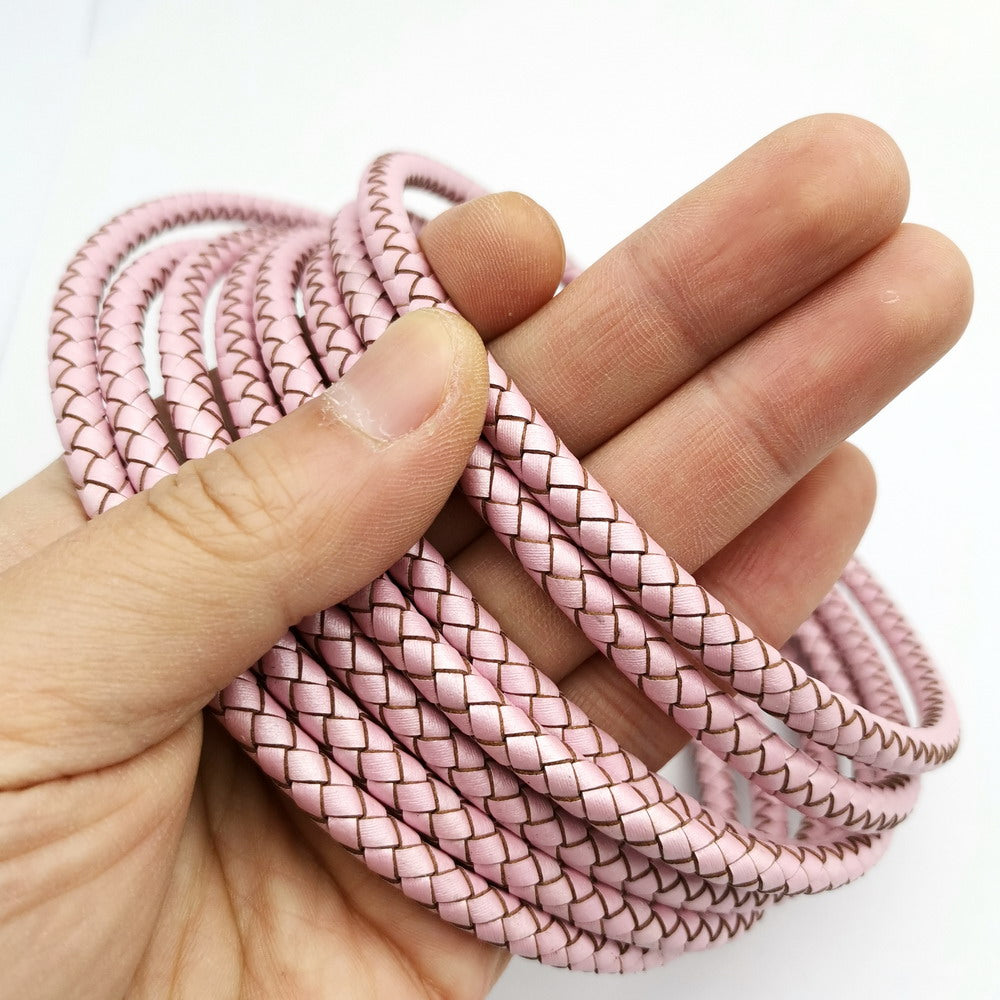 ShapesbyX-6 mm cordons en cuir tressé rose métallisé rond en cuir Bolo pour fabrication ou décoration de bracelet